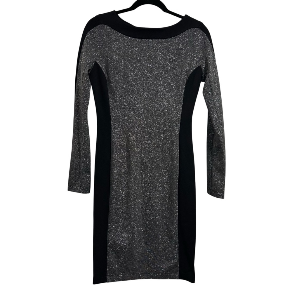 NWT BCBG Max Azria SAGE Color Block Silver w Black Long Sleeve Dress Size S $198
